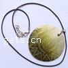 Shell Necklace, with PU Leather, Flat Round, Carved 60mm Approx 19 Inch 