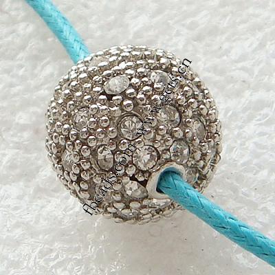 Strass Zinklegierung Perlen, mit Zinklegierung, rund, plattiert, mit Strass von Nahost, keine, 14mm, Bohrung:ca. 2mm, verkauft von PC