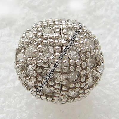 Strass Zinklegierung Perlen, mit Zinklegierung, rund, plattiert, mit Strass von Nahost, keine, 14mm, Bohrung:ca. 2mm, verkauft von PC
