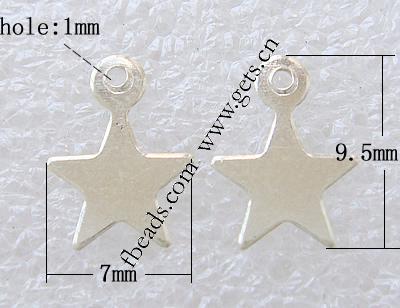 Sterling Silver Tag, 925 Sterling Silver, Star, plated, more colors for choice, 9.5x7mm, Hole:Approx 1mm, Sold By PC