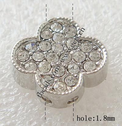 Rhinestone Spacer Bar, Flower, plated, with Mideast rhinestone & 2-strand, more colors for choice, nickel, lead & cadmium free, 14x14mm, Hole:Approx 1.8mm, Sold By PC