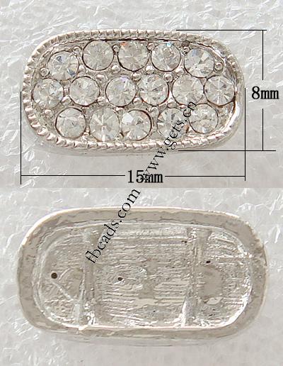 Barra separadora de diamantes de imitación, Óvalo, chapado, con diamantes de imitación de Mideast & 2-sarta, más colores para la opción, libre de níquel, plomo & cadmio, 15x8mm, agujero:aproximado 1.5mm, Vendido por UD