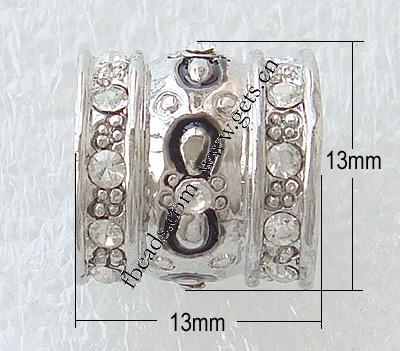 Emaille Zink Legierung Europa Perlen, Zinklegierung, Rohr, plattiert, mit Strass von Nahost & großes Loch, keine, 13x13mm, Bohrung:ca. 8mm, verkauft von PC