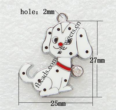 Zinc Alloy Animal Pendants, Dog, plated, enamel & with rhinestone, more colors for choice, 25x27x2mm, Hole:Approx 2mm, Sold By PC