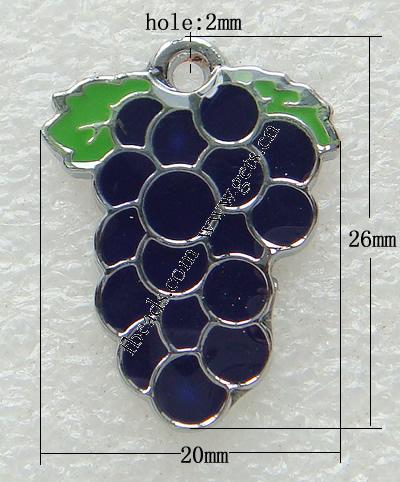 Pendentifs émail, alliage de zinc, raisin, Placage, plus de couleurs à choisir, 26x20x2mm, Trou:Environ 2mm, Vendu par PC