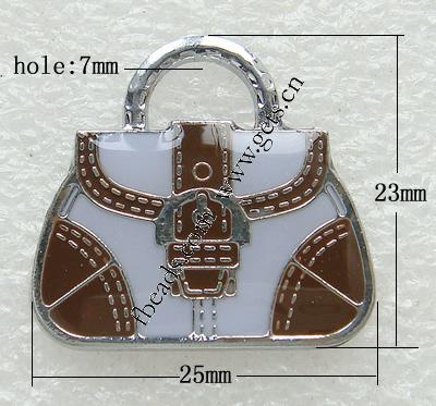 亜鉛合金のハンドバッグのペンダント, 亜鉛合金, ハンドバック, メッキ, エナメル, 無色, 25x23x2mm, 穴:約 7mm, 売り手 パソコン