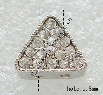 Barra separadora de diamantes de imitación, Triángulo, chapado, con diamantes de imitación de Mideast & 2-sarta, más colores para la opción, libre de níquel, plomo & cadmio, 13x11mm, agujero:aproximado 1.8mm, Vendido por UD