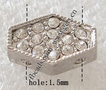 Barra separadora de diamantes de imitación, Rombo, chapado, con diamantes de imitación de Mideast & 2-sarta, más colores para la opción, libre de níquel, plomo & cadmio, 13x9mm, agujero:aproximado 1.5mm, Vendido por UD