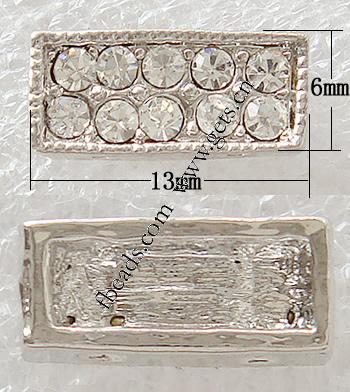 Rhinestone Spacer Bar, Rectangle, plated, with Mideast rhinestone & 2-strand, more colors for choice, nickel, lead & cadmium free, 13x6mm, Hole:Approx 1.5mm, Sold By PC