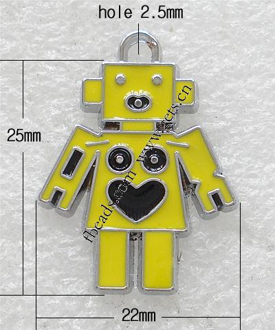 Character Shaped Zinc Alloy Pendants, Robot, plated, enamel, more colors for choice, 25x22x2mm, Hole:Approx 2.5mm, Sold By PC