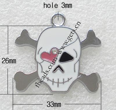 Zinc Alloy Skull Pendants, plated, enamel, more colors for choice, 33x26x3mm, Hole:Approx 3mm, Sold By PC
