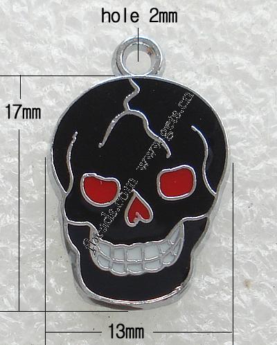 Zinc Alloy Enamel Pendants, Skull, plated, more colors for choice, 17x13x2mm, Hole:Approx 2mm, Sold By PC