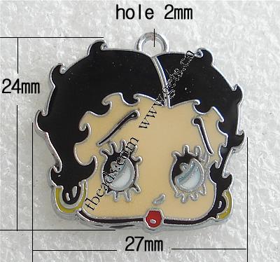 Character Shaped Zinc Alloy Pendants, Girl, plated, enamel, more colors for choice, 27x24x2mm, Hole:Approx 2mm, Sold By PC