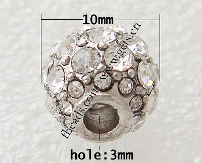 Rhinestone European Beads, with Zinc Alloy, Drum, plated, plating thickness more than 3μm, more colors for choice, 10x10mm, Hole:Approx 3mm, Sold By PC
