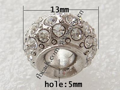 ラインストーン パンドラ ビーズ, とともに 亜鉛合金, 円形, メッキ, めっき厚さが 3 μ m 以上, 無色, 13x8.5mm, 穴:約 5mm, 売り手 パソコン