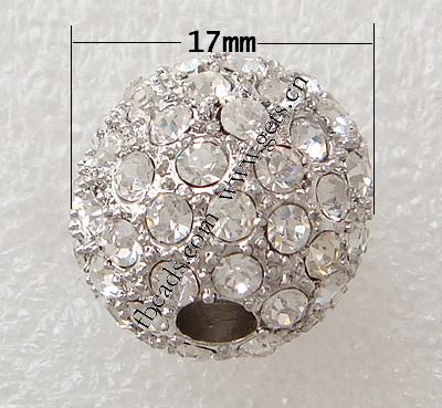 Strass Zinklegierung Perlen, mit Zinklegierung, rund, plattiert, keine, frei von Blei, 17x17mm, Bohrung:ca. 4mm, verkauft von PC