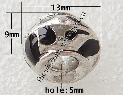 Emaille Zink Legierung Europa Perlen, Zinklegierung, Rondell, plattiert, plattierte Dicke über 3μm & großes Loch, keine, frei von Nickel, Blei & Kadmium, 9x13mm, Bohrung:ca. 5mm, verkauft von PC