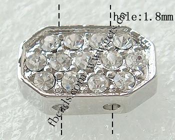 Barra separadora de diamantes de imitación, con aleación de zinc, Rectángular, chapado, con diamantes de imitación de Mideast & 2-sarta, más colores para la opción, libre de níquel, plomo & cadmio, 14x9mm, agujero:aproximado 1.8mm, Vendido por UD