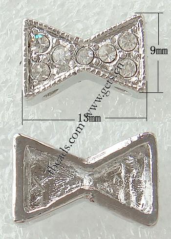 Barra separadora de diamantes de imitación, con aleación de zinc, Lazo, chapado, con diamantes de imitación de Mideast, más colores para la opción, libre de níquel, 13x9mm, agujero:aproximado 1.5mm, Vendido por UD