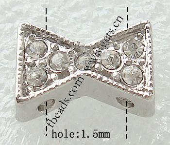 Rhinestone Spacer Bar, with Zinc Alloy, Bowknot, plated, with Mideast rhinestone, more colors for choice, nickel free, 13x9mm, Hole:Approx 1.5mm, Sold By PC