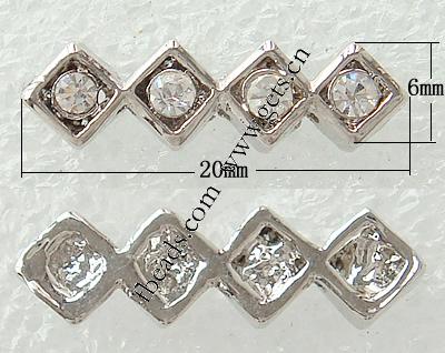 Barra separadora de diamantes de imitación, con aleación de zinc, chapado, 3-aro & con diamantes de imitación de Mideast, más colores para la opción, libre de níquel, plomo & cadmio, 20x6mm, agujero:aproximado 1.5mm, Vendido por UD