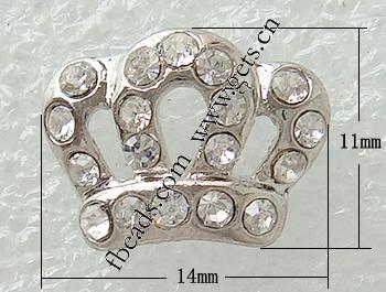 Rhinestone Spacer Bar, with Zinc Alloy, Crown, plated, plating thickness more than 3μm & with Mideast rhinestone & 2-strand, more colors for choice, nickel free, 14x11mm, Hole:Approx 1mm, Sold By PC