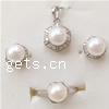 Sterling Silver Freshwater Pearl Jewelry Sets, 925 Sterling Silver, pendant & finger ring & earring, with pearl, plated US Ring .5 