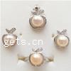 Conjuntos de joya de perla de agua dulce de plata , plata de ley 925, colgante & anillo de dedo & pendiente, con perla, chapado, con circonia cúbica, más colores para la opción, 18x12mm,13x11mm,13x10mm, agujero:aproximado 3mm, tamaño:7, Vendido por Set