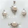 Sterling Silver Freshwater Pearl Jewelry Sets, 925 Sterling Silver, pendant & finger ring & earring, with pearl, plated, with cubic zirconia 12mm, US Ring 