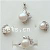 Sterling Silver Freshwater Pearl Jewelry Sets, 925 Sterling Silver, pendant & finger ring & earring, with pearl, plated, with cubic zirconia US Ring .5 