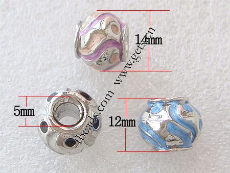 Enamel Zinc Alloy European Beads, Rondelle, plated, without troll & large hole, more colors for choice, 14x12mm, Hole:Approx 5mm, Sold By PC