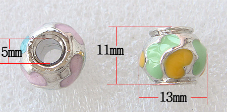 Enamel Zinc Alloy European Beads, Rondelle, plated, large hole, more colors for choice, cadmium free, 13x11mm, Hole:Approx 5mm, Sold By PC
