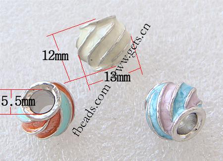 Émail Zinc Alloy European Beads, alliage de zinc, tambour, émail & grand trou, plus de couleurs à choisir, 13x12mm, Trou:Environ 5.5mm, Vendu par PC