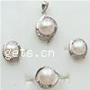 Sterling Silver Freshwater Pearl Jewelry Sets, 925 Sterling Silver, pendant & finger ring & earring, with pearl, plated, with cubic zirconia 13mm, US Ring 