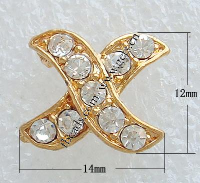 Rhinestone Zinc Alloy Connector, Letter X, plated, with rhinestone, more colors for choice, 14x12mm, Hole:Approx 1mm, Sold By PC