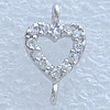 Cubic Zirconia Sterling Silver Connector, 925 Sterling Silver, Heart, plated, with cubic zirconia Approx 1.5mm 