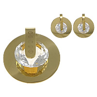 Parures de bijoux en acier inoxydable, Acier inoxydable 304, pendentif & boucle d'oreille, avec cristal, Plat rond, Placage de couleur d'or, facettes  Environ Vendu par fixé