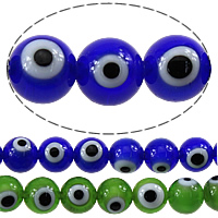 Böser Blick Lampwork Perlen, rund, böser Blick- Muster, keine, 8mm, Bohrung:ca. 1mm, Länge:ca. 16 ZollInch, ca. 52PCs/Strang, verkauft von Strang