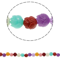 Synthetische Korallenkugeln Perlen, Blume, geschichtet, gemischte Farben, 10x9mm, Bohrung:ca. 1mm, Länge:ca. 14.5 ZollInch, ca. 40PCs/Strang, verkauft von Strang
