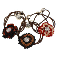Ponytail Holder, Polyester, with nylon elastic cord & Zinc Alloy, Flower, plated, with rhinestone 2mm Inch 
