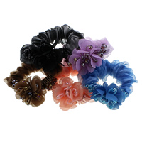 Hair Scrunchies, Organza, with Crystal & Glass Seed Beads, Flower, faceted 41mm, 35mm Inch 