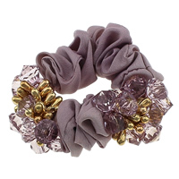 Hair Scrunchies, Chiffon, with Crystal, Flower, faceted, purple, 30mm, 29mm Inch 