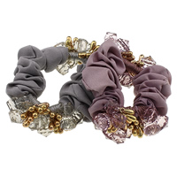 Hair Scrunchies, Chiffon, with Crystal & Zinc Alloy, gold color plated, faceted 29mm, 21mm Inch 