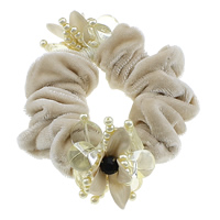 Hair Scrunchies, Plush, with Crystal & Glass Pearl, faceted, beige, 44mm, 28mm Inch 