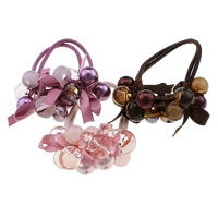 Ponytail Holder, Nylon, with Satin Ribbon & Crystal & Glass Pearl & Acrylic, faceted 33mm, 2mm Inch 
