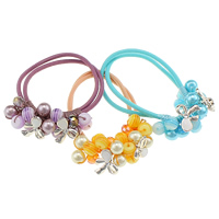Ponytail Holder, Nylon, with Crystal & Glass Pearl & Zinc Alloy & Acrylic, plated, enamel & faceted 20mm, 2mm Inch 