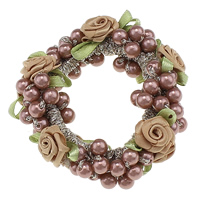 Hair Scrunchies, Nylon Cord, with Satin & Glass Pearl, 17mm Inch 