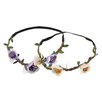 Headband, Polyester, with Cowhide & Organza & Nylon Cord, Flower, colorful powder 27-35x22-28x19-24mm, 7mm Inch 