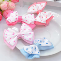 Grosgrain Ribbon Alligator Hair Clip, with Polyester & Stainless Steel, Bowknot, for children & with heart pattern, mixed colors 