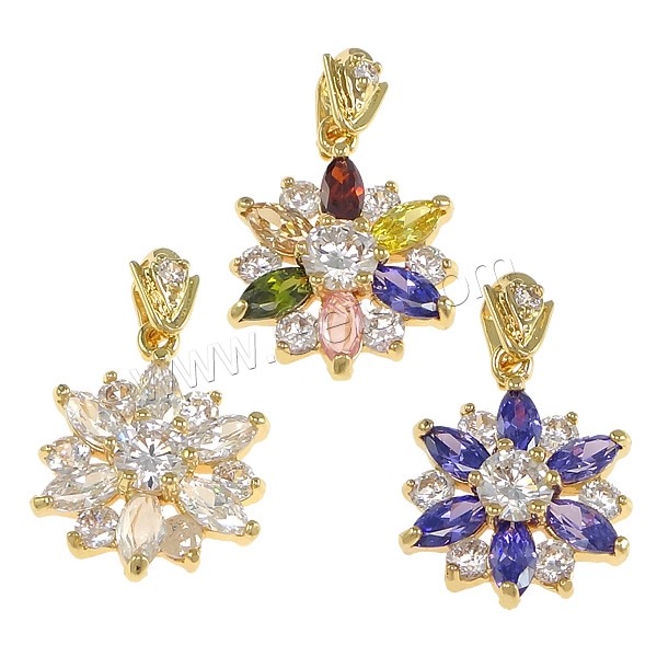 Crystal Brass Pendants, with Crystal, Flower, plated, with cubic zirconia & faceted, more colors for choice, nickel, lead & cadmium free, 15x20x5mm, Hole:Approx 2.5x5mm, Sold By PC